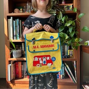 Vintage Peanuts United Feature Syndicate All Aboard backpack bag